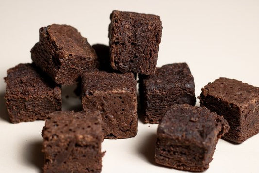 9 Hazelnut brownies made with Reishi arranged somewhat messily