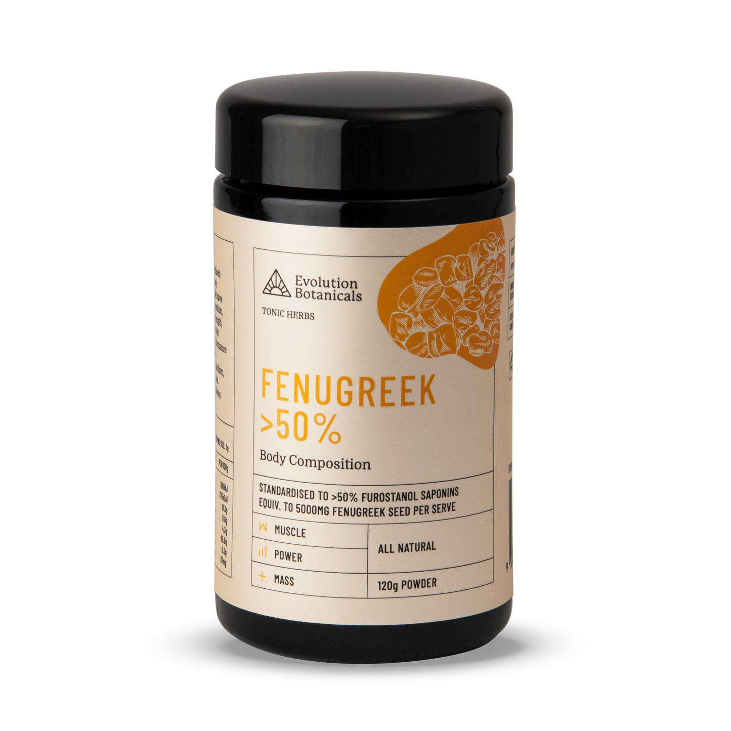 Front of a jar of 120g Fenugreek > 50%