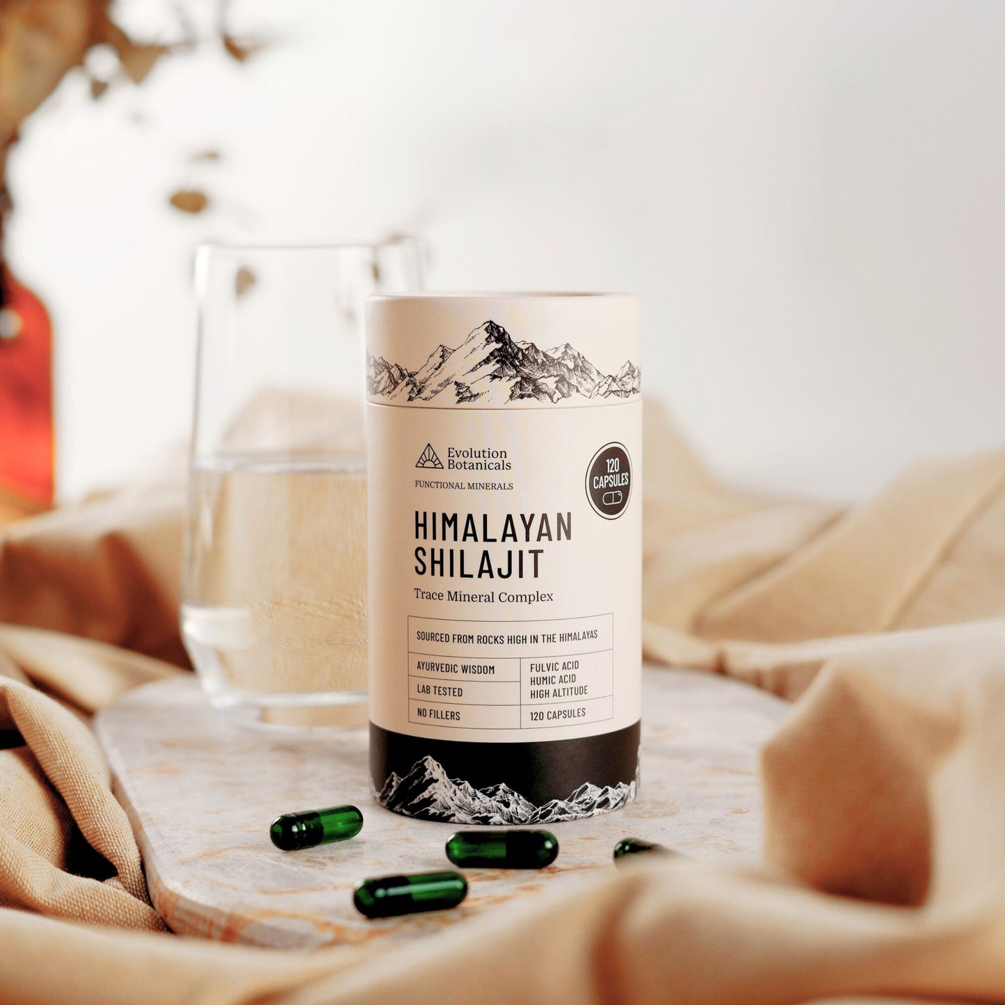 himalayan shilajit capsule sitting on a bench top