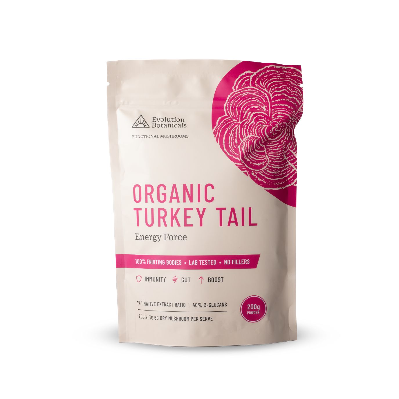 200g resealable pouch of Organic Turkey Tail