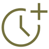 Icon of a analogue clock with a plus symbol on it