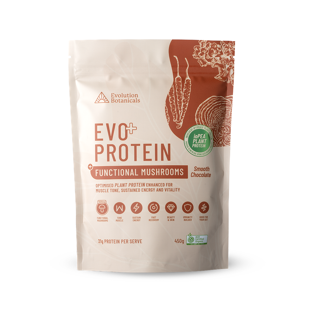 Evo Protein + Mushroom - Smooth Chocolate front of bag