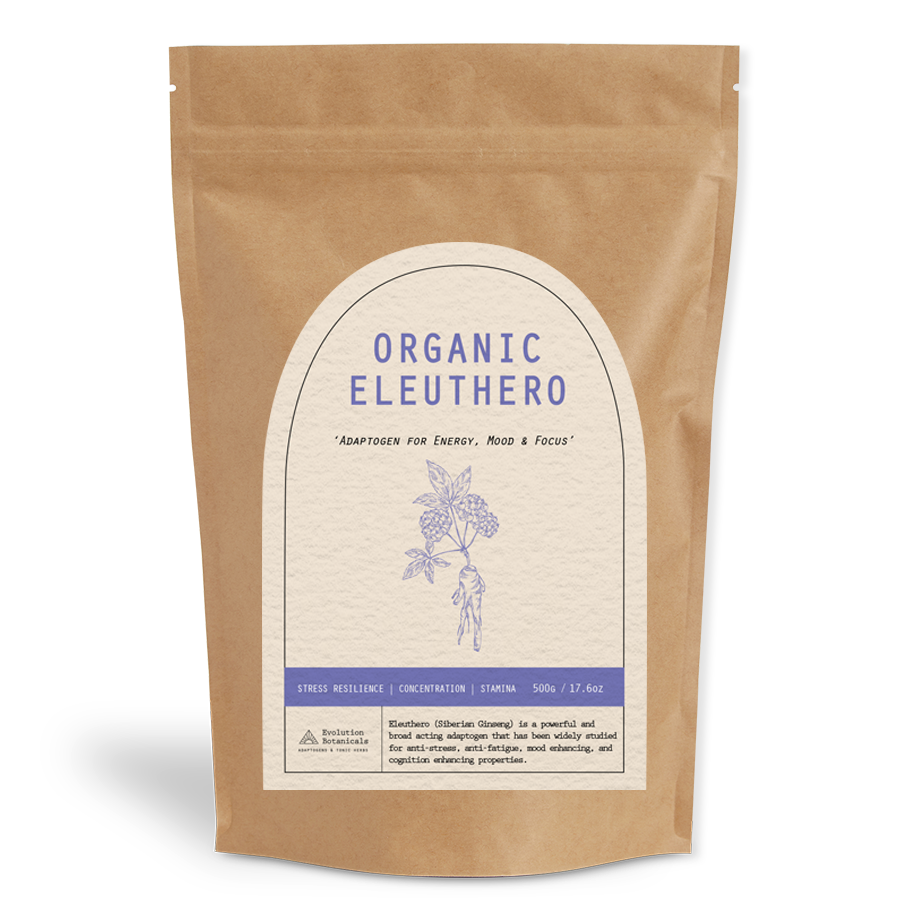 500g of Organic Eleuthero powder inside a resealable paper pouch