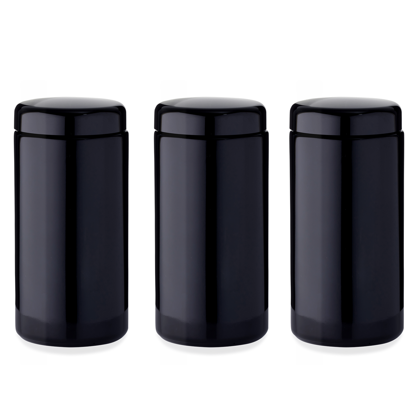Three Miron Glass jars next to each other.
