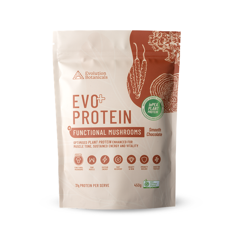 Evo Protein + Mushroom - Smooth Chocolate front of bag