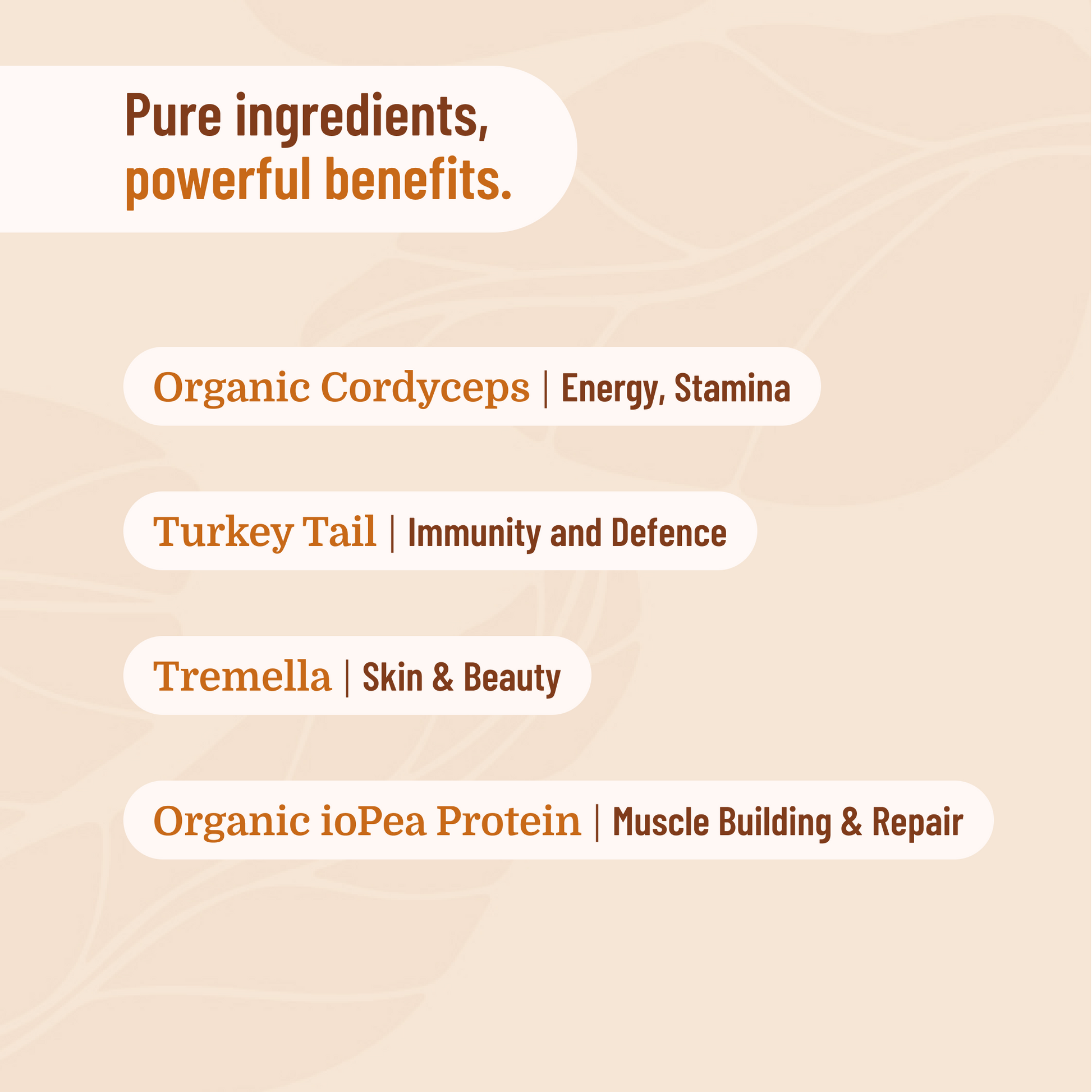 List of health benefits with ingredients on a beige background