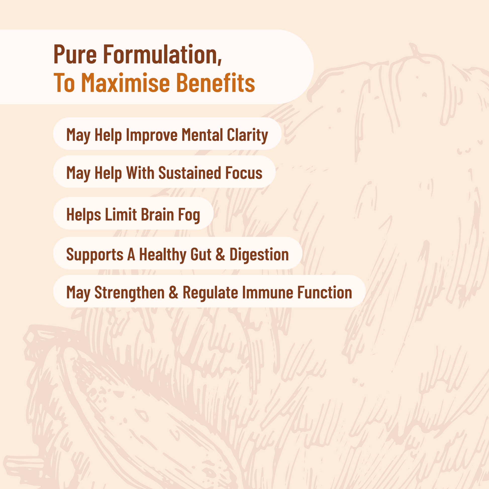 Text on a beige background about the benefits of a pure formulation.
