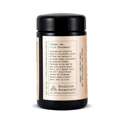 Side photo of 120g of Organic Eleuthero powder inside a Miron Glass jar, giving a summary of the product and it's benefits